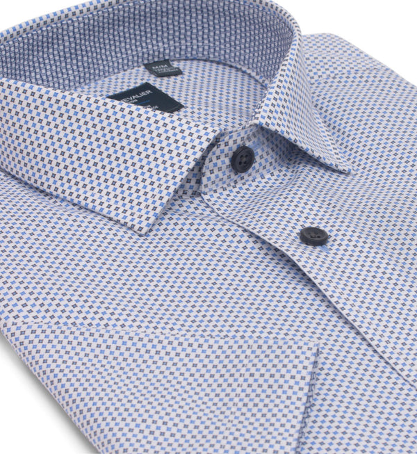 Leo Chevalier Non-Iron Blue Square Diamond Print Short Sleeve Sport Shirt