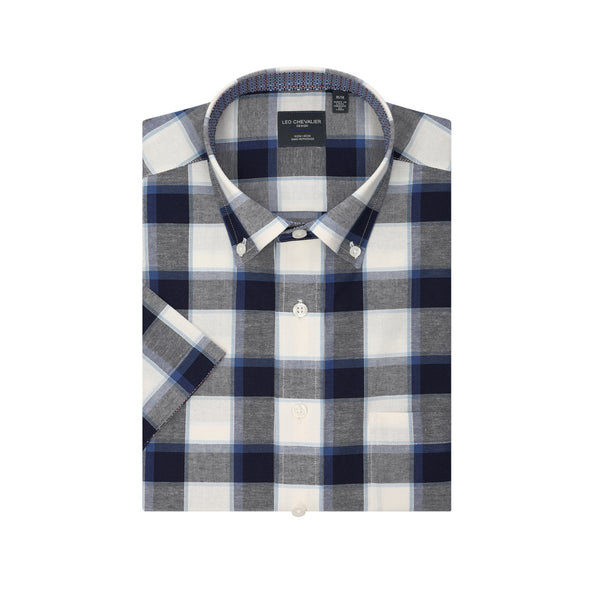 Leo Chevalier Non-Iron Large Blue and White Check Button Down Sport Shirt
