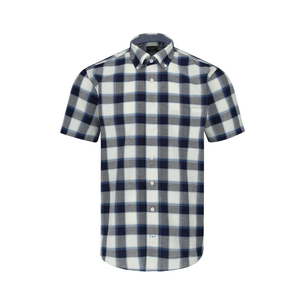 Leo Chevalier Non-Iron Large Blue and White Check Button Down Sport Shirt