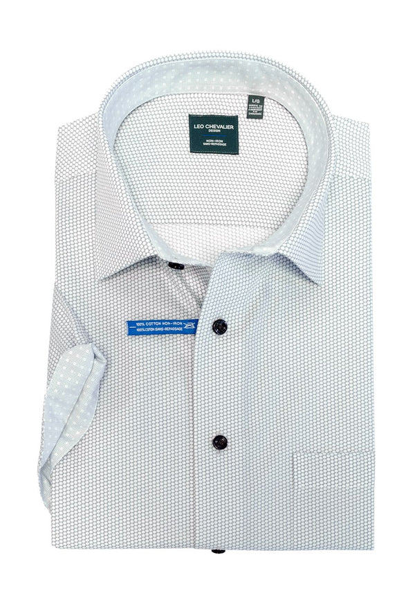 Leo Chevalier Non-Iron Short Sleeve Grey Circle Printed Sport Shirt