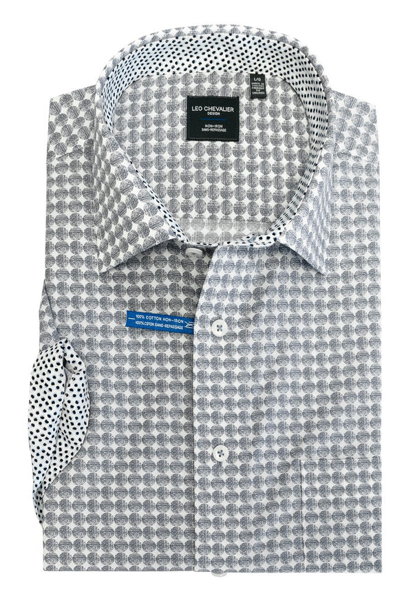 Leo Chevalier Non-Iron Short Sleeve Large Grey Circles Printed Sport Shirt