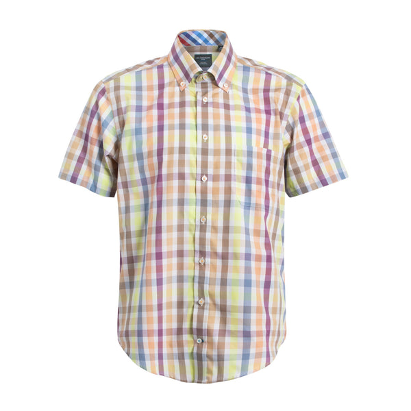 Leo Chevalier Non-Iron Short Sleeve Pastel Multi Plaid Sport Shirt