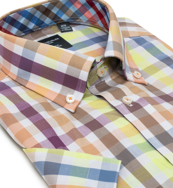 Leo Chevalier Non-Iron Short Sleeve Pastel Multi Plaid Sport Shirt