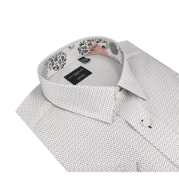 Leo Chevalier Non-Iron White with red and Grey Print Hidden Button Down Sport Shirt