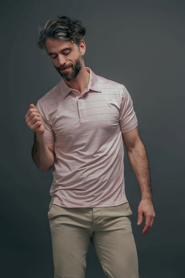 Leo Chevalier Pink with Strips tech polo