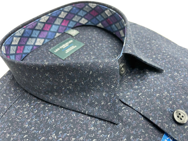 Leo Chevalier Purple Splatter Print Non-Iron Hidden Button Down Collar Sport Shirt