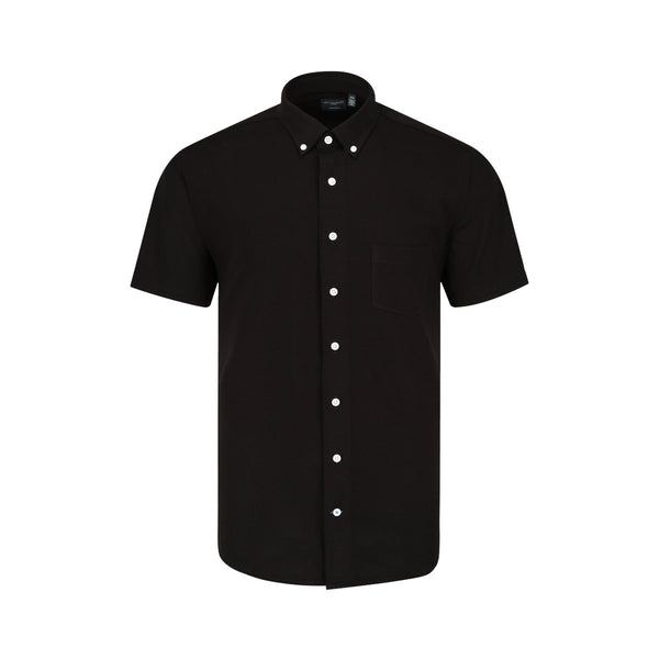 Leo Chevalier Solid Black Knit Fabric Sport Shirt