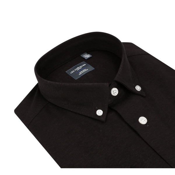 Leo Chevalier Solid Black Knit Fabric Sport Shirt