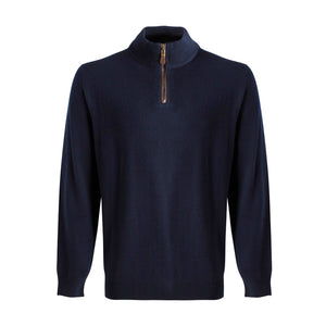 Viyella 1/4 Zip Baruffa Merino Wool Sweater with Leather Trim