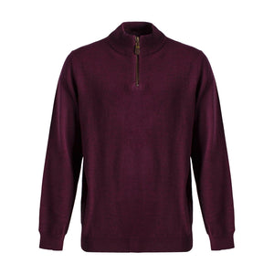 Viyella 1/4 Zip Baruffa Merino Wool Sweater with Leather Trim