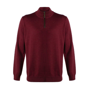 Viyella 1/4 Zip Baruffa Merino Wool Sweater with Leather Trim