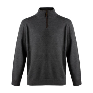 Viyella 1/4 Zip Baruffa Merino Wool Sweater with Leather Trim