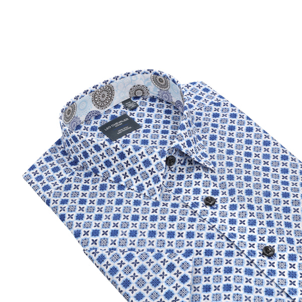 Blue Flower Print Non-Iron Shirt