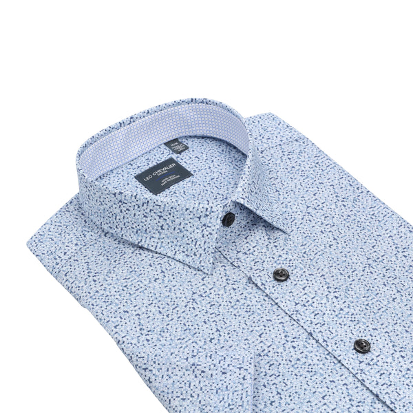 Light Blue all Over Printed 100% Cotton Non-Iron Shirt