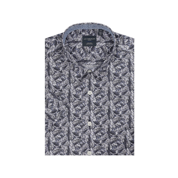 Chemise sans repassage à imprimé tropical gris et bleu