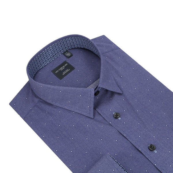 Leo Chevalier Blue with White Dot Print Non-Iron Hidden Button Down Collar Sport Shirt