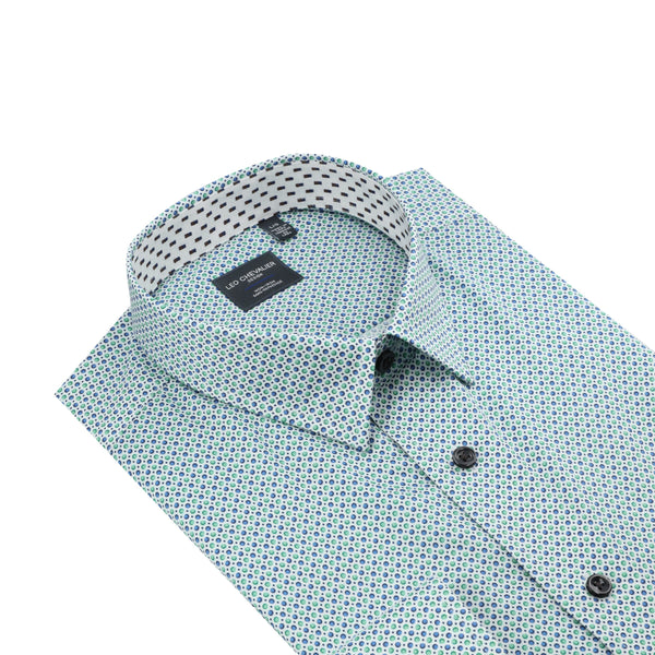 Leo Chevalier Brown and Blue Print Non-Iron Hidden Button Down Collar Sport Shirt