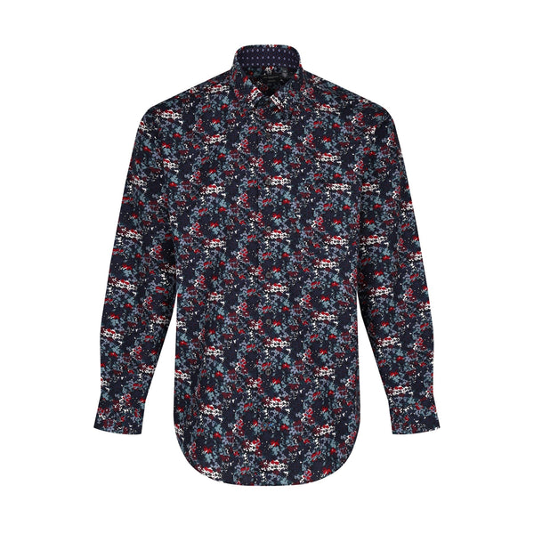 Leo Chevalier Dark Multi All Over Print Non-Iron Hidden Button Down Collar Sport Shirt