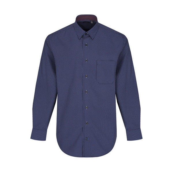Leo Chevalier Navy and Light Blue Dot Print Non-Iron Hidden Button Down Collar Sport Shirt
