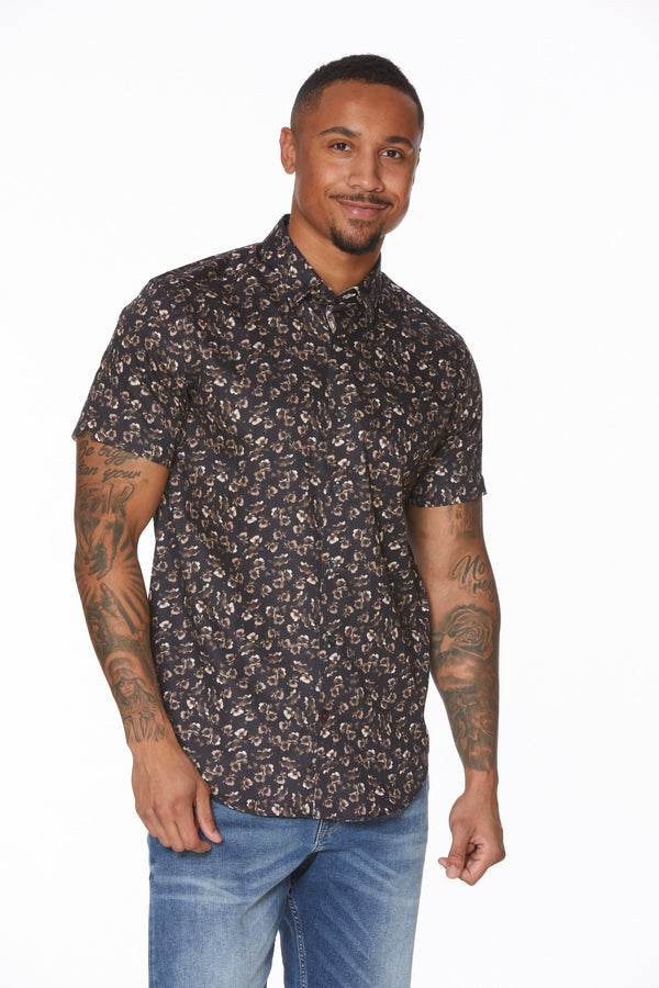 Black and Brown Flower Print Red Label Adjusted Fit Shirt