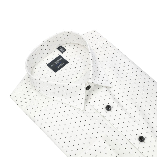 Leo Chevalier Solid White with Black Diamond Print Non-Iron Hidden Button Down Collar Sport Shirt