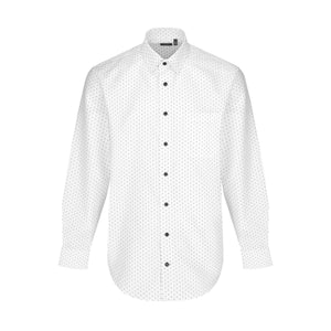 Leo Chevalier Solid White with Black Diamond Print Non-Iron Hidden Button Down Collar Sport Shirt