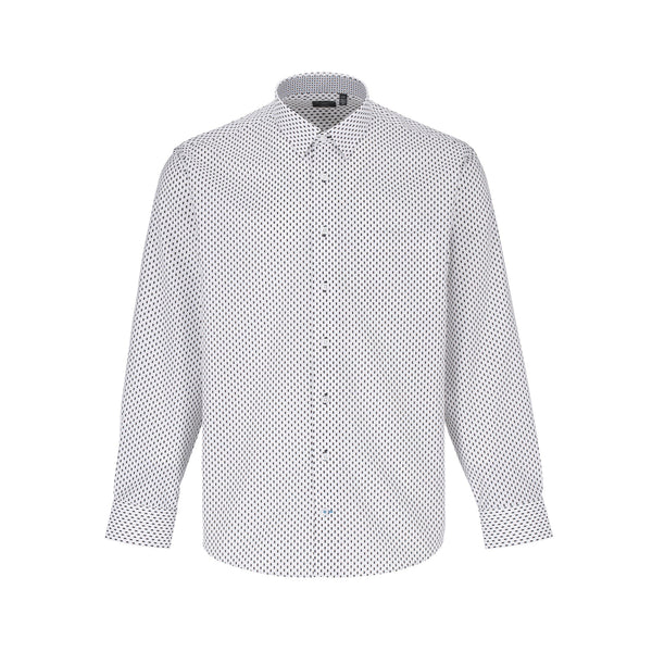 Leo Chevalier White with Rectangular Print Non-Iron Hidden Button Down Collar Sport Shirt