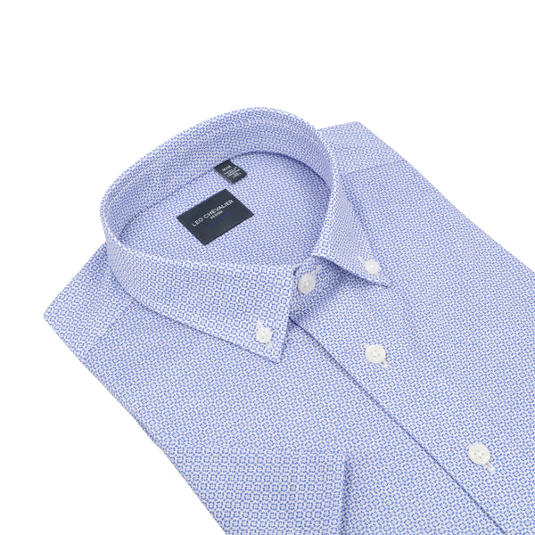 Chemise boutonnée à manches courtes en tricot géométrique bleu clair