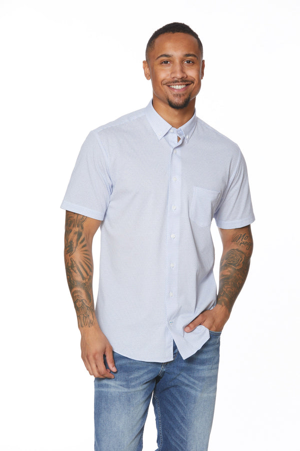 Chemise boutonnée à manches courtes en tricot géométrique bleu clair