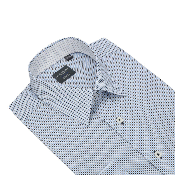 Chemise habillée sans repassage 100% coton à pois bleus et blancs coupe ajustée Leo Chevalier 
