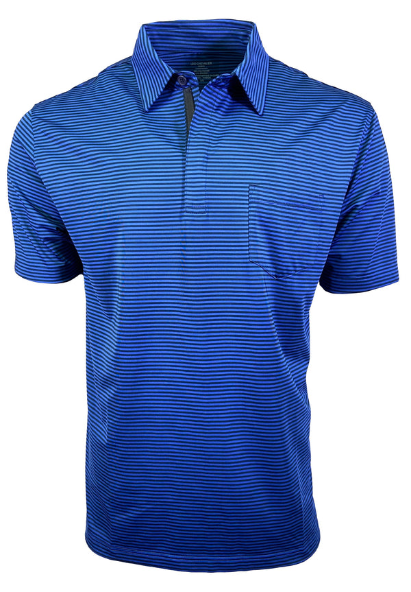 Blue and Black Strip Performance Polo with Pocket