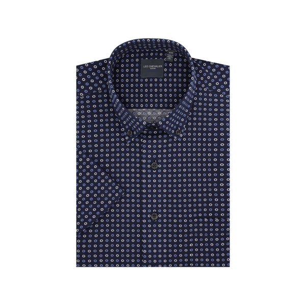 Navy Circle Knit Button-Down Short Sleeve Shirt